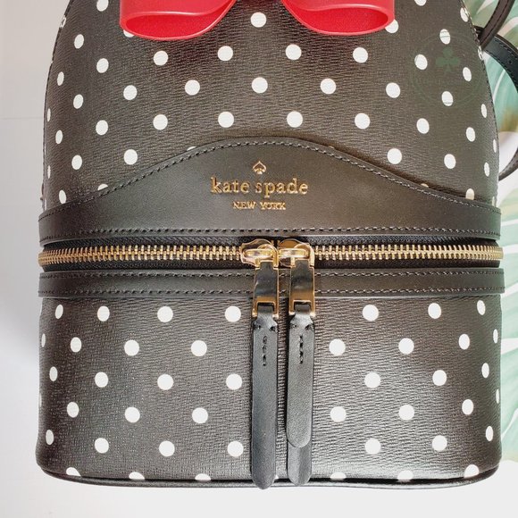 MAKE AN OFFER Disney X Kate Spade Small  Leather Minnie Mouse Backpack Polka Dot - Picture 3 of 7